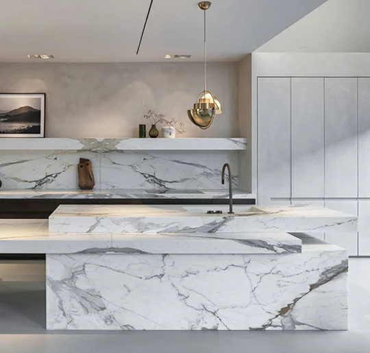 लक्ज़री व्हाइट मार्बल आइलैंड काउंटरटॉप्स