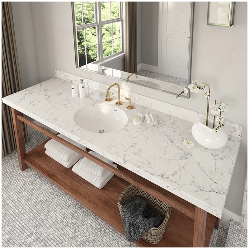 Carrara White Quartz Vanity Tops in Apartment Bathroom Projects Esta Stone
