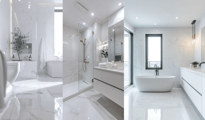White marble bathroom floor and wall