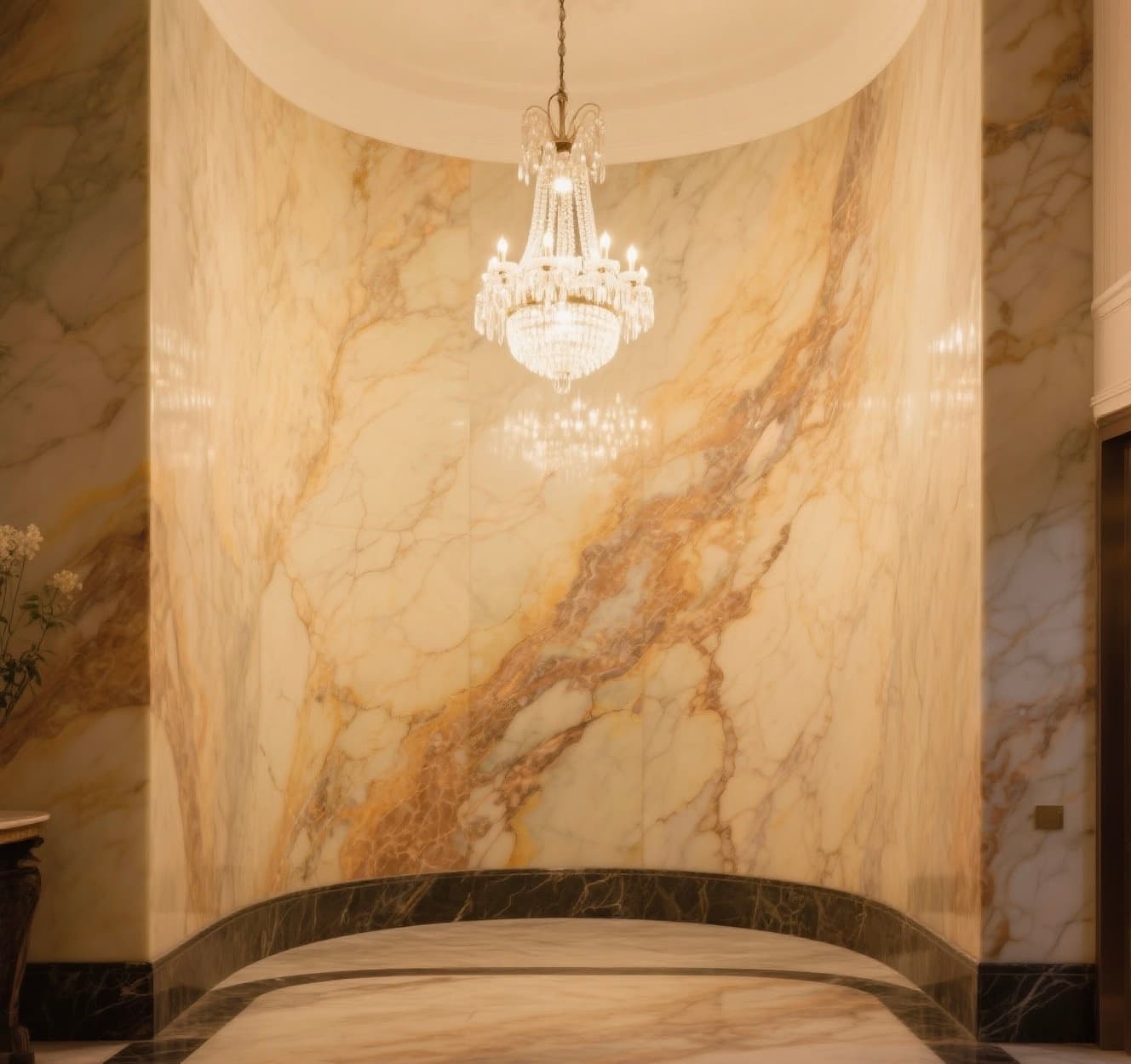 The luxurious marble walls of the hall The luxurious marble walls of the hall