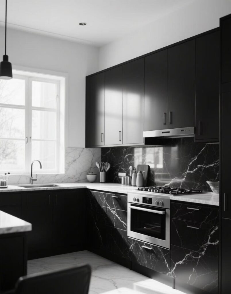 Juodo modernaus stiliaus marmuras