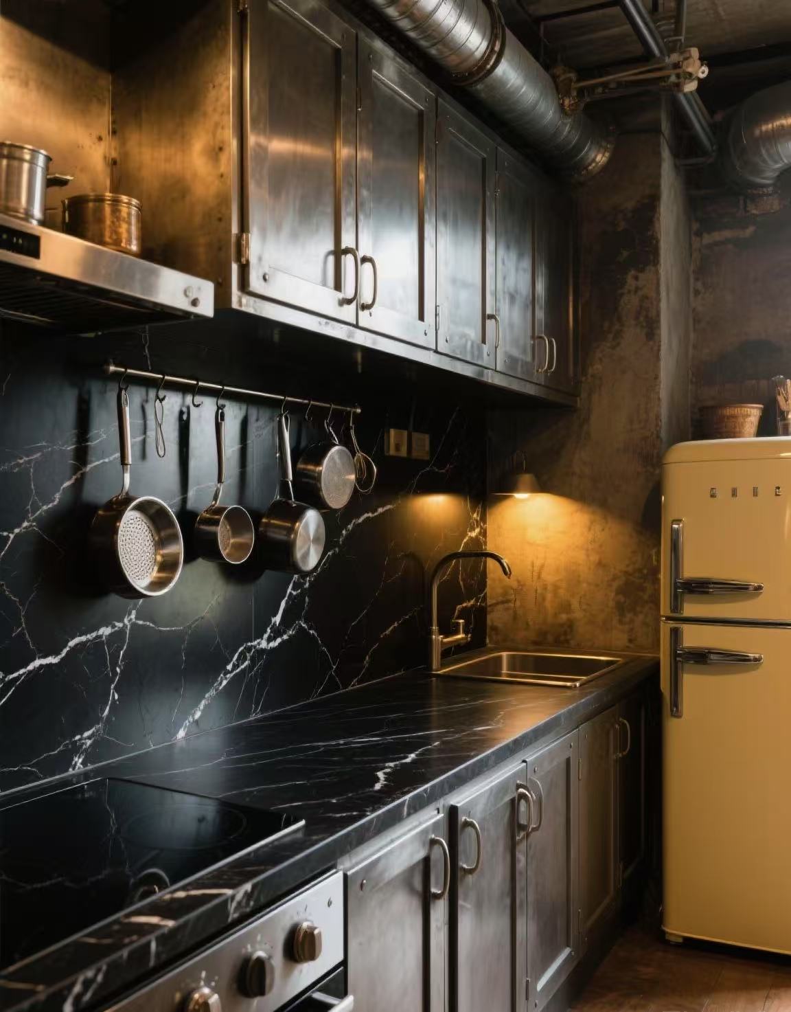 Black modern-style marble kitchen countertop Black modern-style marble kitchen countertop