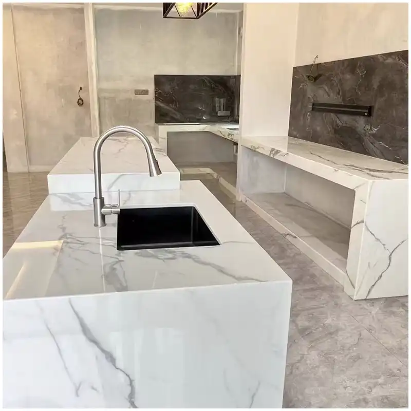 Nano Crystallized Stone Kitchen Countertop Projects Nano Crystallized Stone kitchen countertop project with polished marble look surface