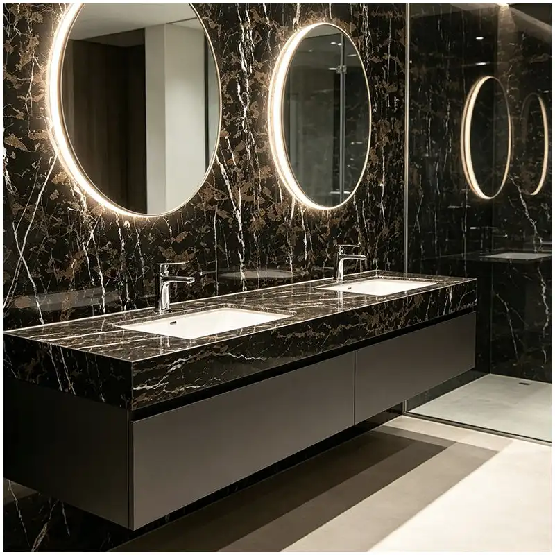 Afghanistan Portoro Gold Marble luxury bathroom project with black brown gold natural marble surfaces