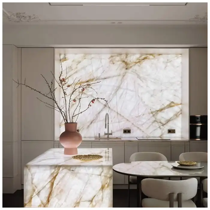 Cristallo White Quartzite Backlit Tiles For Luxury Villa Wall