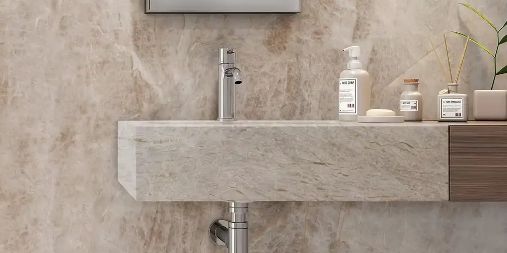 Luxury-and-Unique-Wall-Hanging-Taj-Mahal-Quartzite-Integrated-Basins-in-Villas-Bathroom