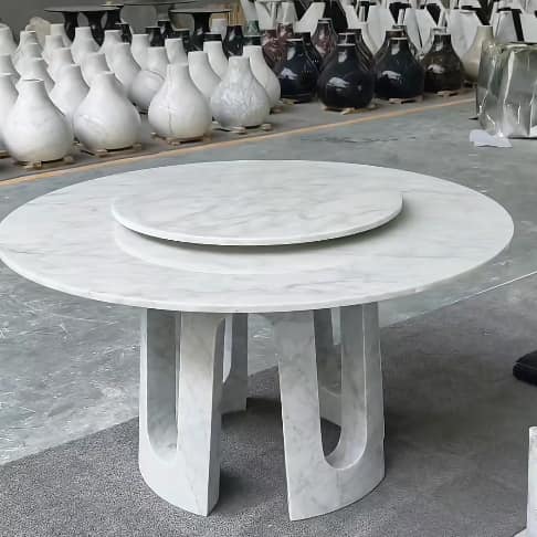 Italian White Carrara Marble Dining Table