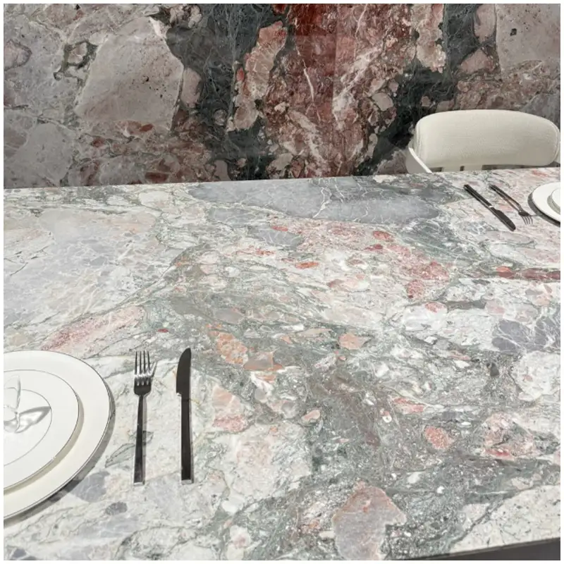 Four Seasons Pink Marble Rectangle Dining Table Application Scene