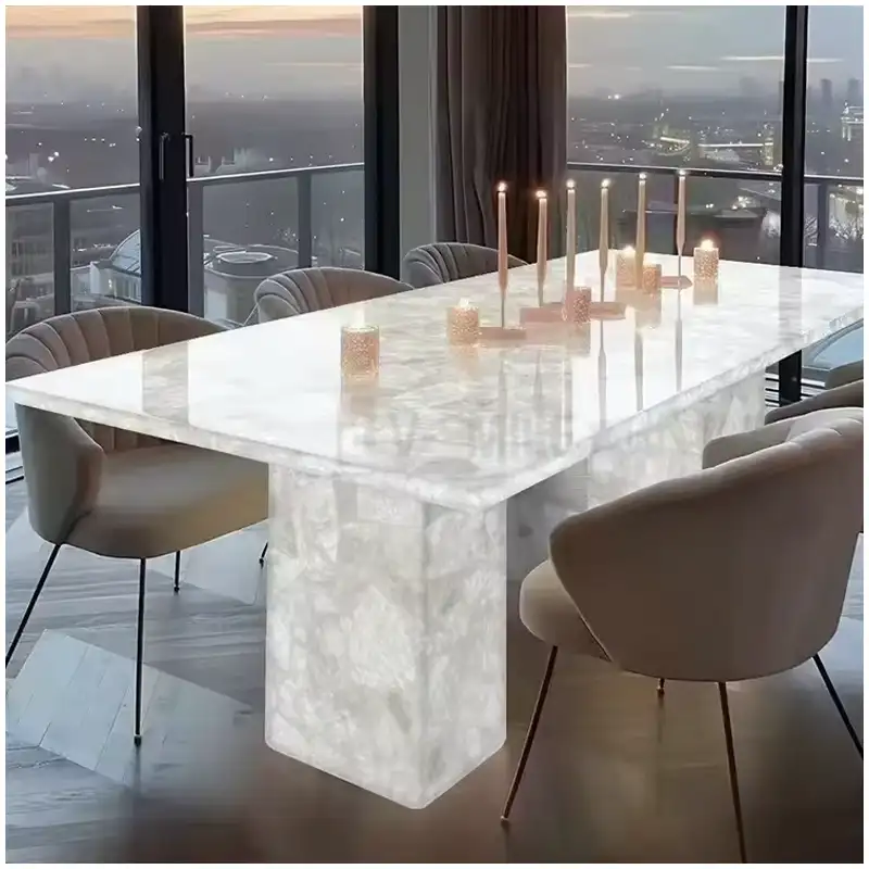 Glacier White Jade Marble Backlit Dining Table for Luxury Penthouse Project