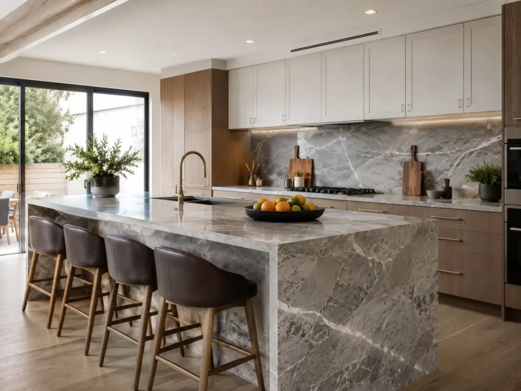 Grey Marble Slabs in the Kitchen Grey Marble Slabs in the Kitchen