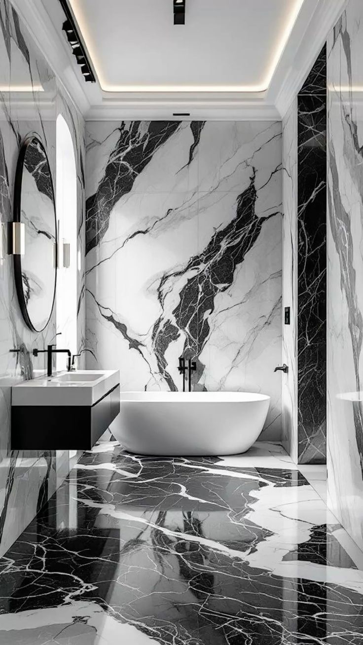 Quartz White With Black Veins Bathroom Walls