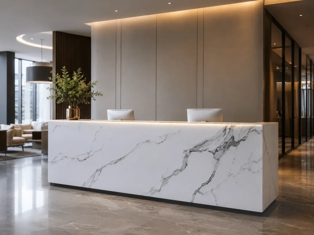 Quartz White With Black Veins Commercial Reception Counters