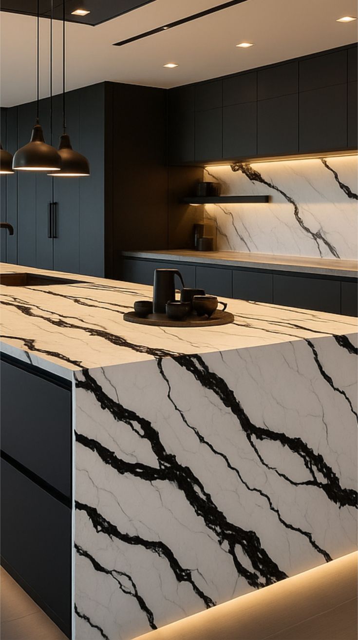Quartz White With Black Veins Kitchen Countertops