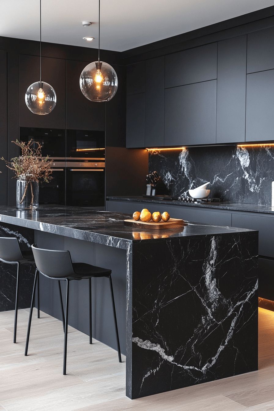 black calacatta marble kitchen