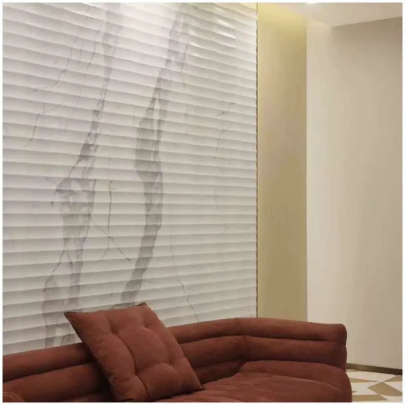 Calacatta White Marble accent wall project with luxury white stone surface for hospitality interiors