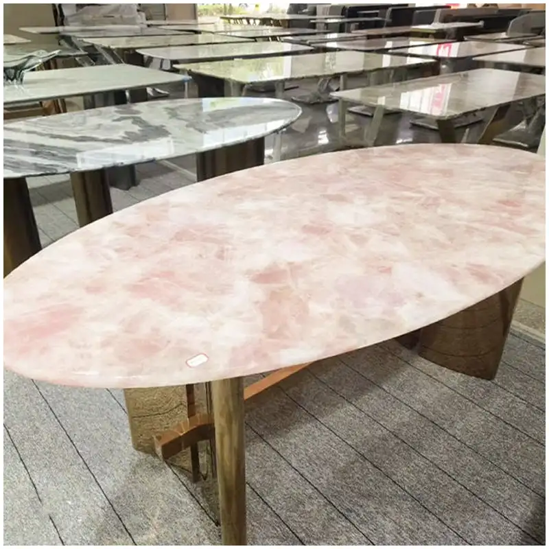 Rose Pink Quartz Oval Tables for luxury villa mansion dining room projects Rose Pink Quartz Oval Tables for villas and mansions dining room