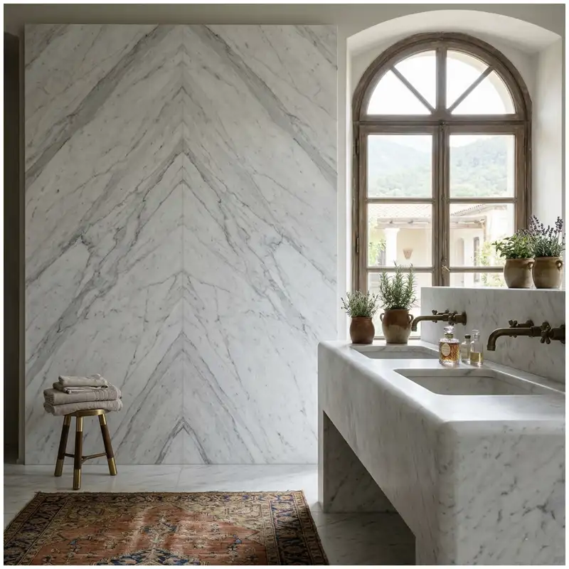 Bookmatched-White-Marble-Shower-And-Feature-Walls-Slab-Matching-Before-Ordering
