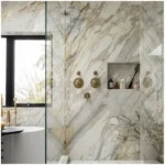 Large-format White Marble Shower Wall Layout And Dry-Lay Control