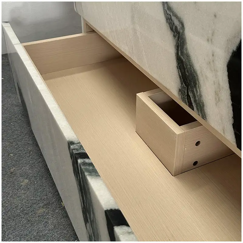 Panda White Marble Vanity Cabinet with Drawers and bold black white bathroom countertop