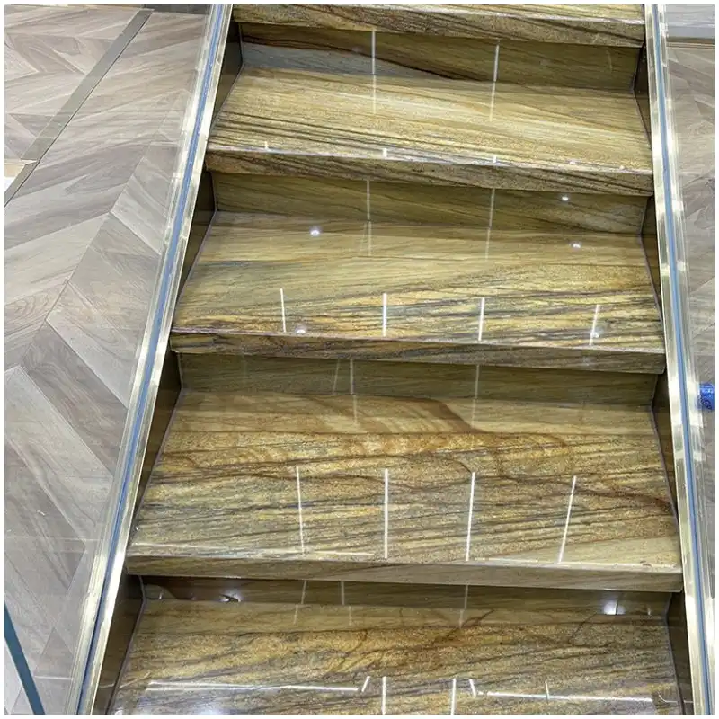 Azul Palomino Quartzite Stair Cases Design Azul Palomino Quartzite staircase design with blue grey gold stone movement
