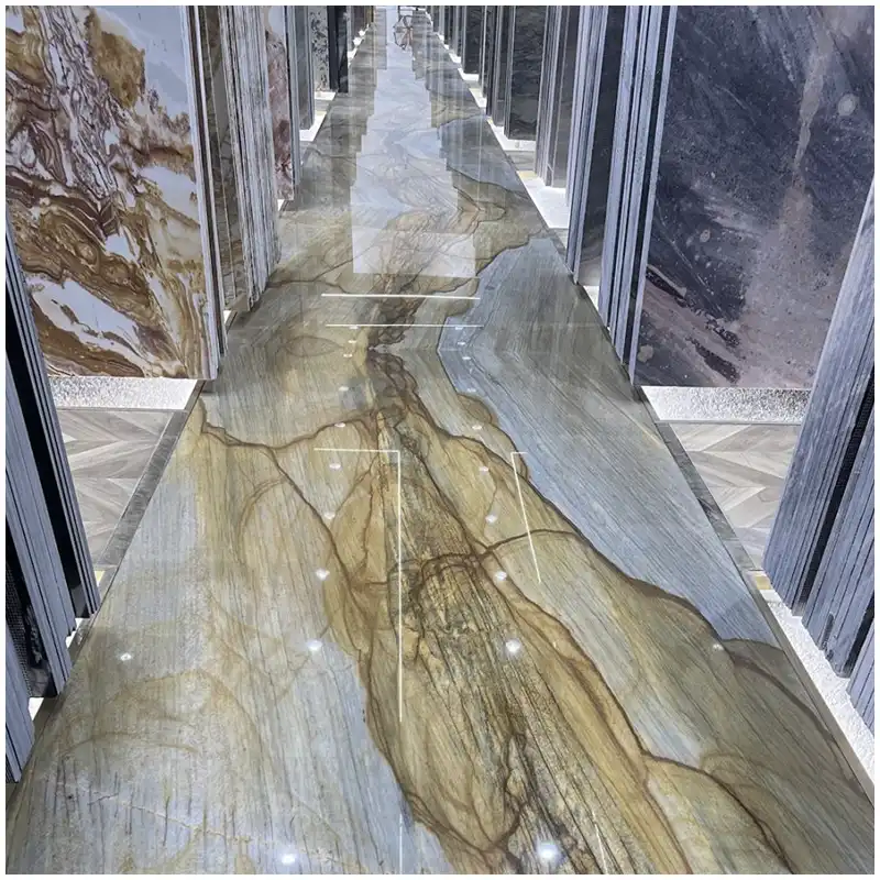 Azul Palomino Quartzite Vein Flow Flooring Projects Azul Palomino Quartzite vein flow flooring project with blue grey and golden quartzite movement