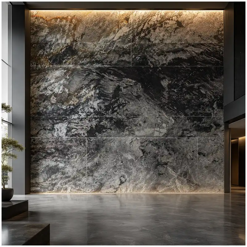 Emerald Valley Orchid Marble Luxury Villa Feature Wall Emerald Valley Orchid Marble luxury villa feature wall with green black artistic marble slabs