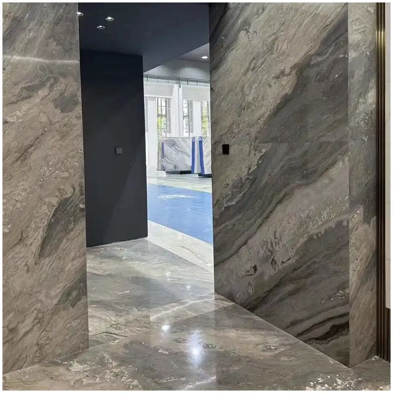 Palissandro Blue Marble Floor and Wall Designs Palissandro Blue Marble floor and wall designs with linear blue grey marble movement
