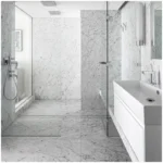 Carrara Marble Backsplash: Vanity Height, Mirror Line, Outlets, and Vein Flow