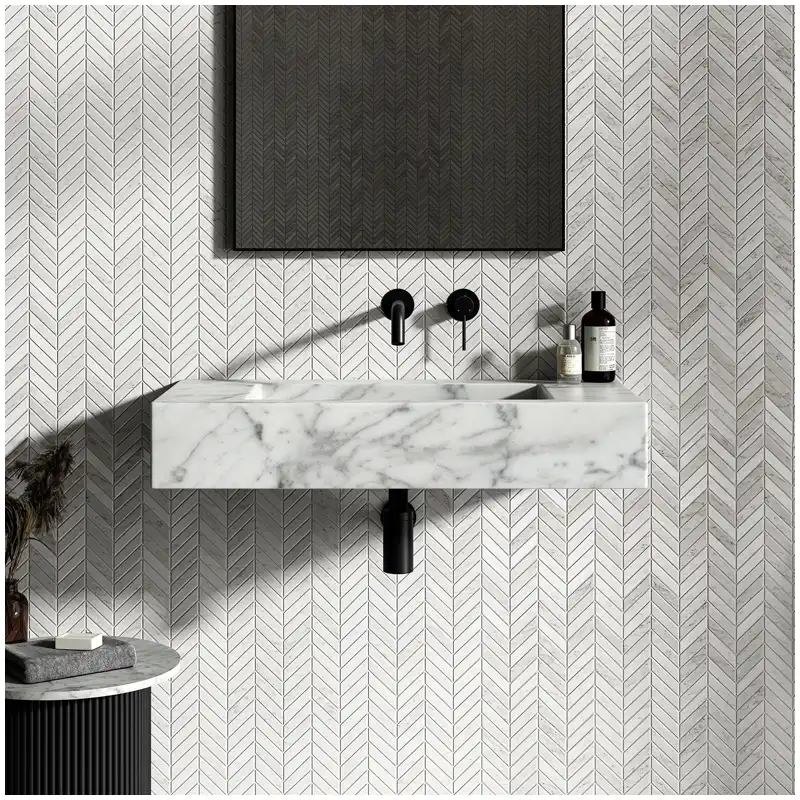 Carrara marble shower walls dry lay with niche returns and vein direction Carrara marble shower walls dry lay with niche returns and vein direction