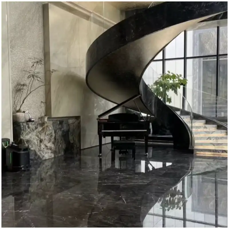 Grey Carnico Marble Luxury Lobby Project Grey Carnico Marble luxury lobby project with dark Italian marble walls and floors