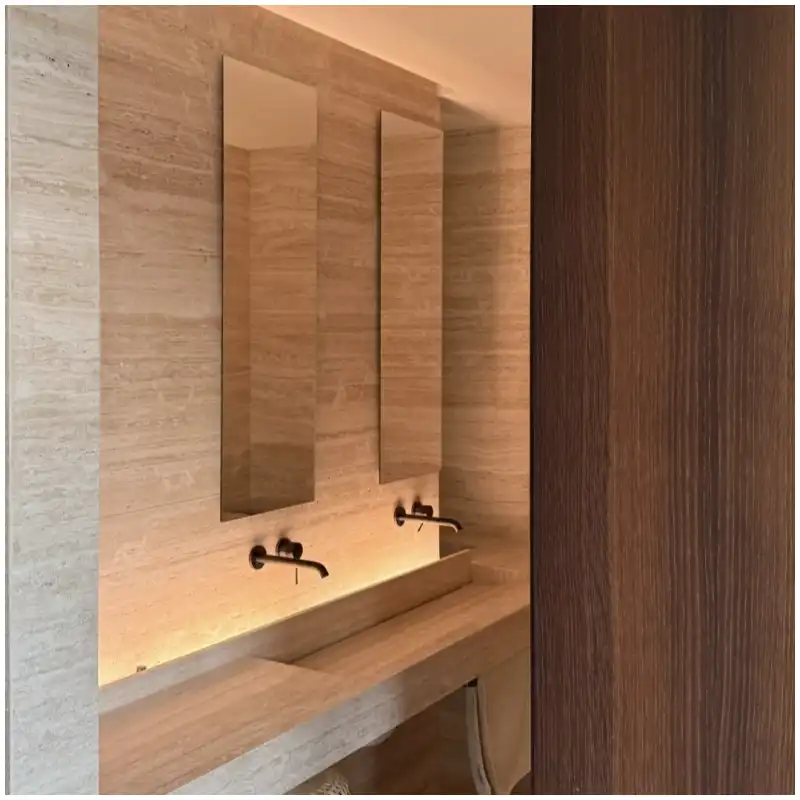 Italy Super White Travertine Luxury Bathroom Vanity Projects Italy Super White Travertine luxury bathroom vanity projects with pale honed natural stone
