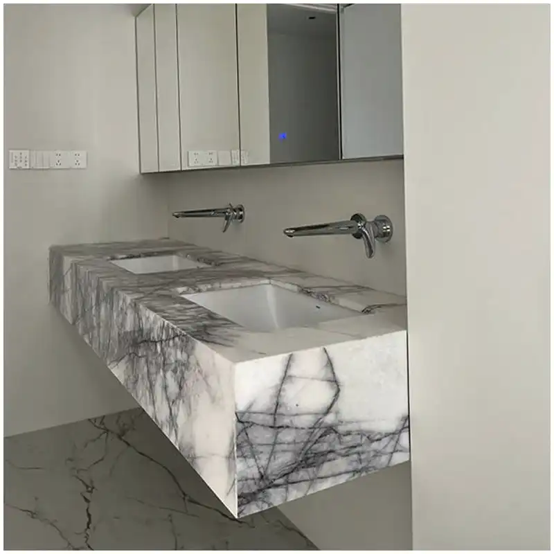 Lilac White Marble Wall Hung Vanity Tops for Real Estate Bathrooms Lilac White Marble wall hung vanity tops for real estate bathroom with white marble and purple veins