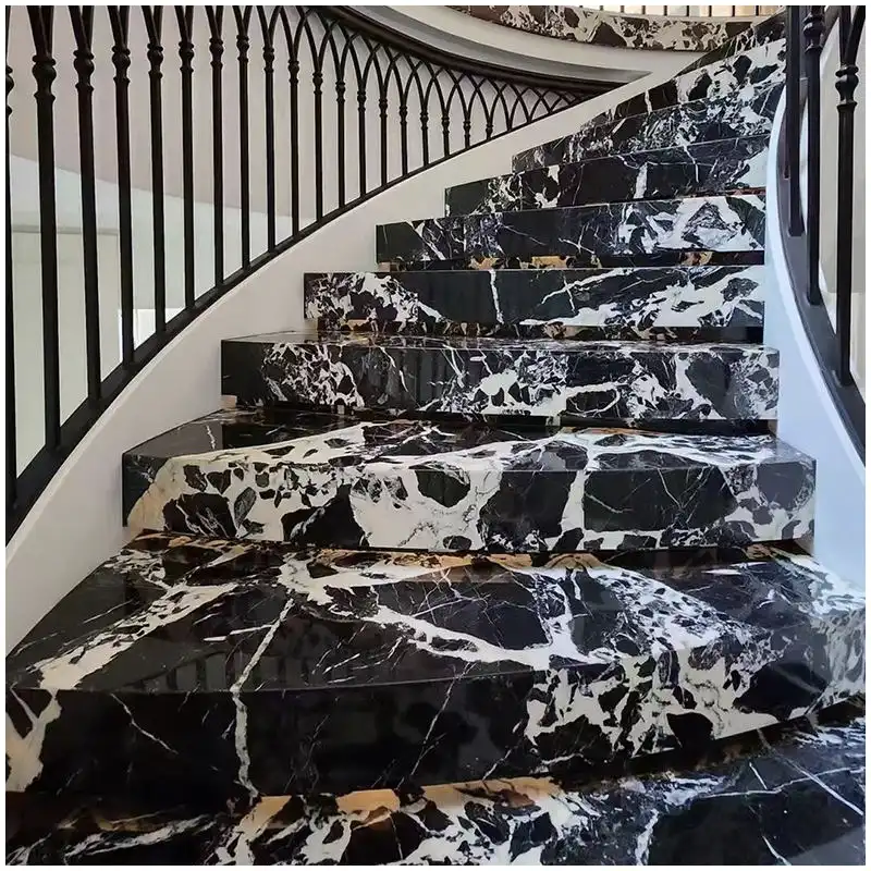 Noir Grand Antique Marble Luxury Villa Stair Projects Noir Grand Antique Marble luxury villa stair project with black and white marble steps