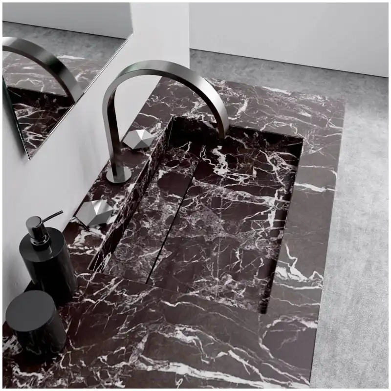 Rosso Levanto Marble Floating Vanity Tops for Villa Bathroom Rosso Levanto Marble floating vanity tops for villa bathroom with dark red marble and white veins