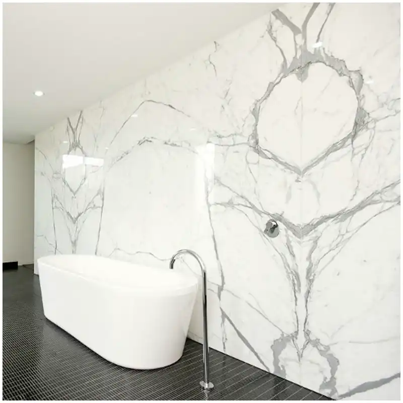 Statuario Marble Shower Walls before Niches, Corners, and Warm Light Statuario Marble Shower Walls before Niches, Corners, and Warm Light