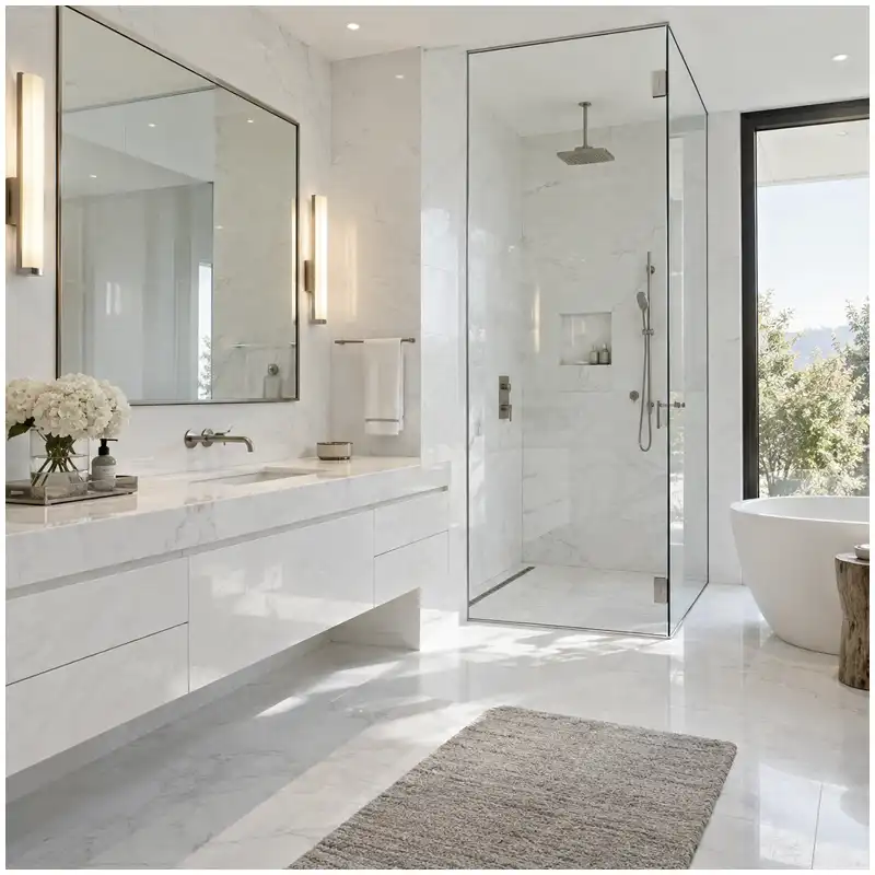 Thassos Marble Bathroom Selection under Real Light Thassos Marble Bathroom Selection under Real Light