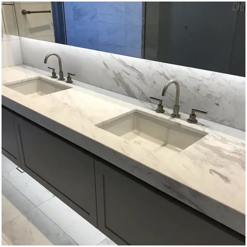 Volakas Marble Vanity Top Vein Placement at the Sink Volakas Marble Vanity Top Vein Placement at the Sink
