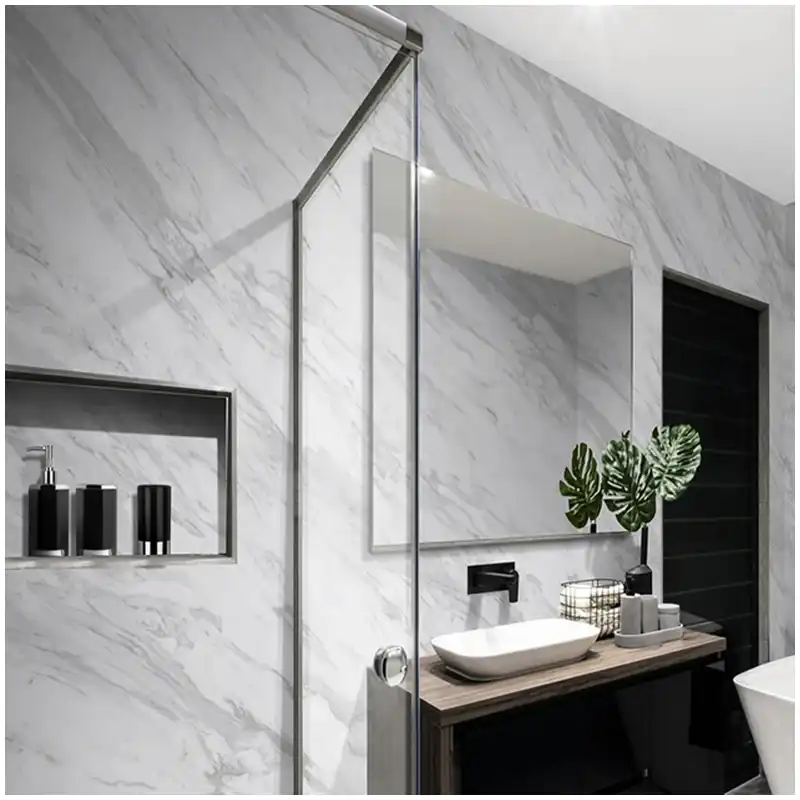 Volakas Marble Wall Panels Vertical Joints, Mirror Lines, and Grey Vein Direction