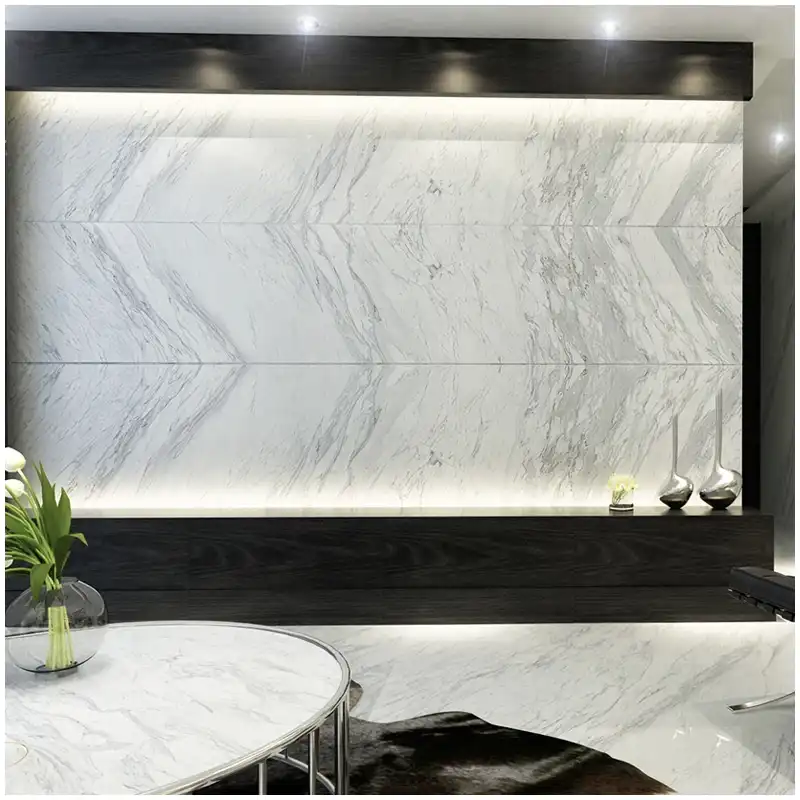 Volakas marble sealing handover file with lot card, sealer batch label, and reference offcuts