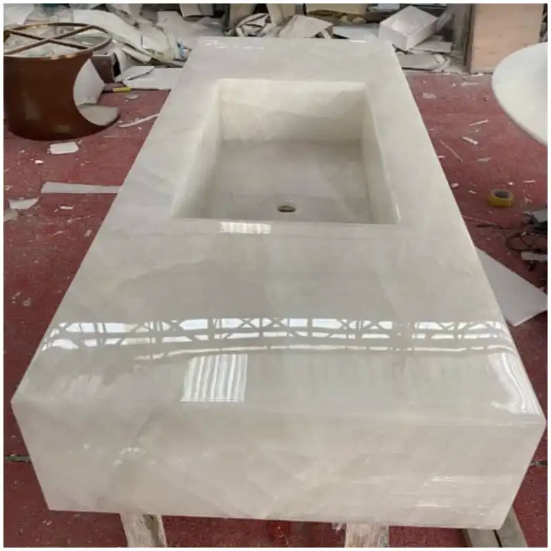 White Ice Jade Marble Integrated Bathroom Vanity Sink White Ice Jade Marble Integrated Bathroom Vanity Sink