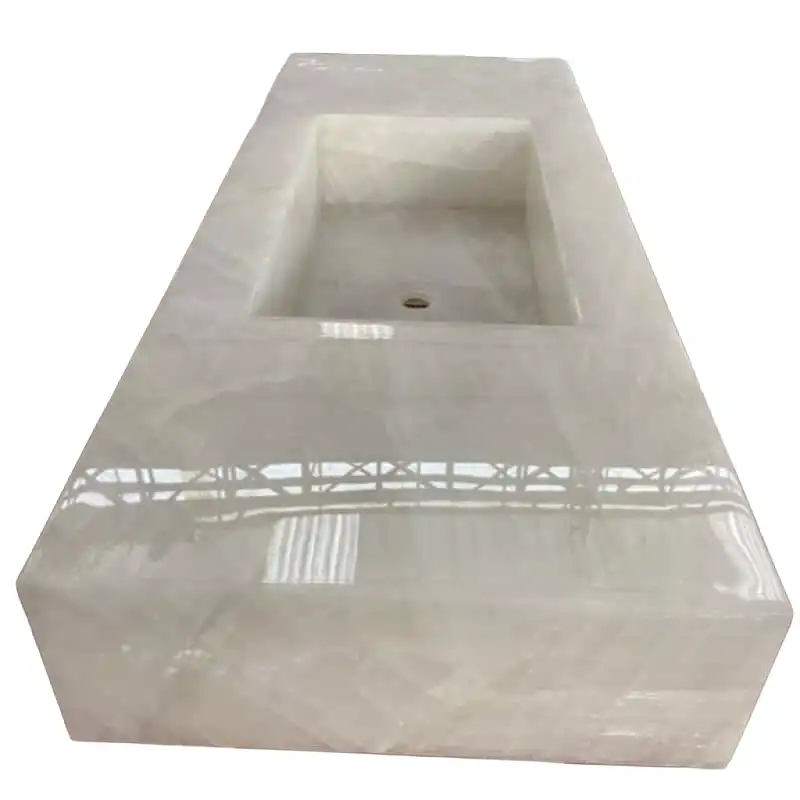 White Ice Jade Marble Integrated Vanity Sink