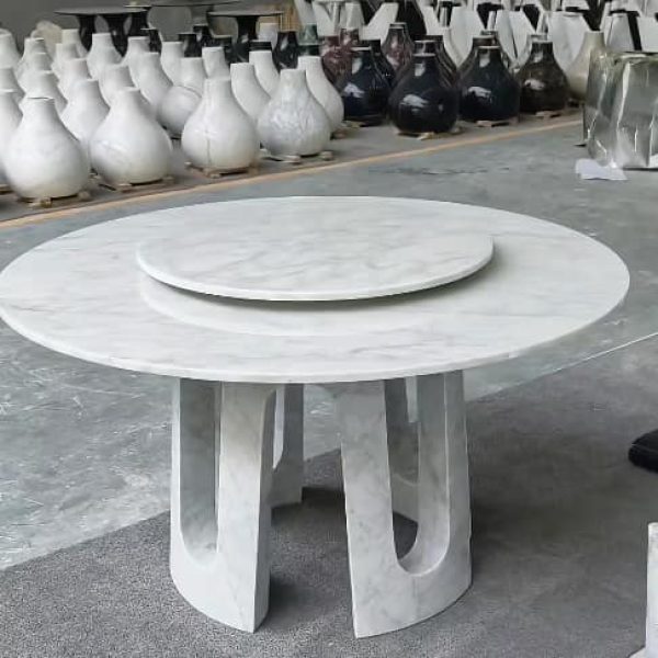 Italian White Carrara Marble Dining Table