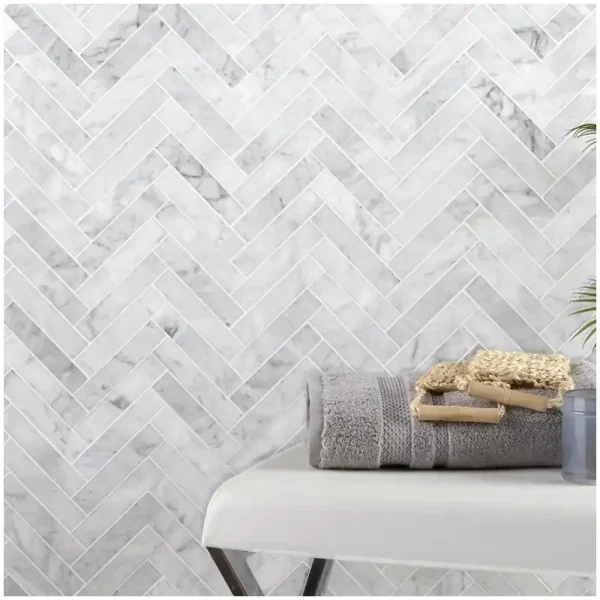 Carrara Marble Mosaic Tile Herringbone, Hexagon, Basketweave, and Batch Matching