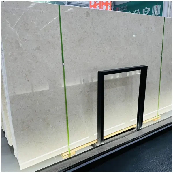 Premium grade Ottoman Beige marble slab polished surface warehouse display