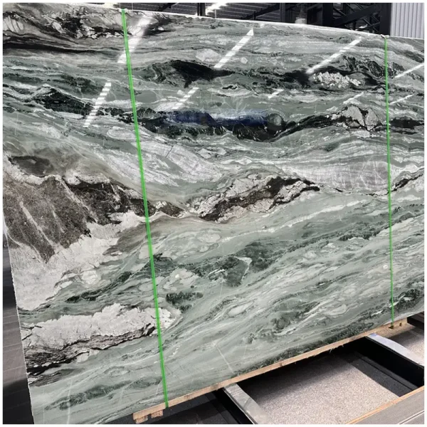 Oversized Victoria Green luxury marble slab polished for high-end interior projects