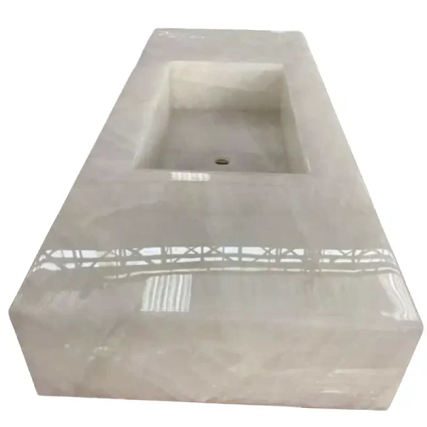 White Ice Jade Marble Integrated Vanity Sink