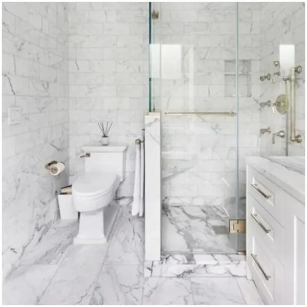 White-Marble-Batch-Matching-Under-Warm-Bathroom-Lighting